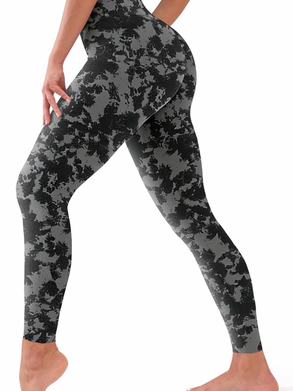 High-Waist Black & Gray Camouflage Leggings